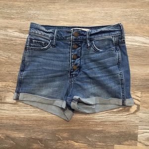 Hollister Button Fly Cuffed Mid Rise Medium Rinse Jean Shorts 23